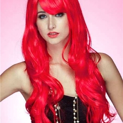  Kırmızı renk uzun peruk