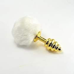  Gold kıvrımlı metal beyaz kuyruklu anal plug