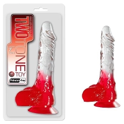  Two Tone Çift Renkli Şeffaf Dildo - Kırmızı