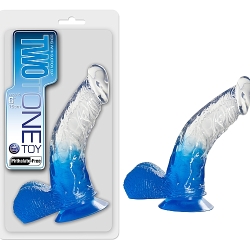  Two Tone Çift Renkli Şeffaf Dildo - Mavi